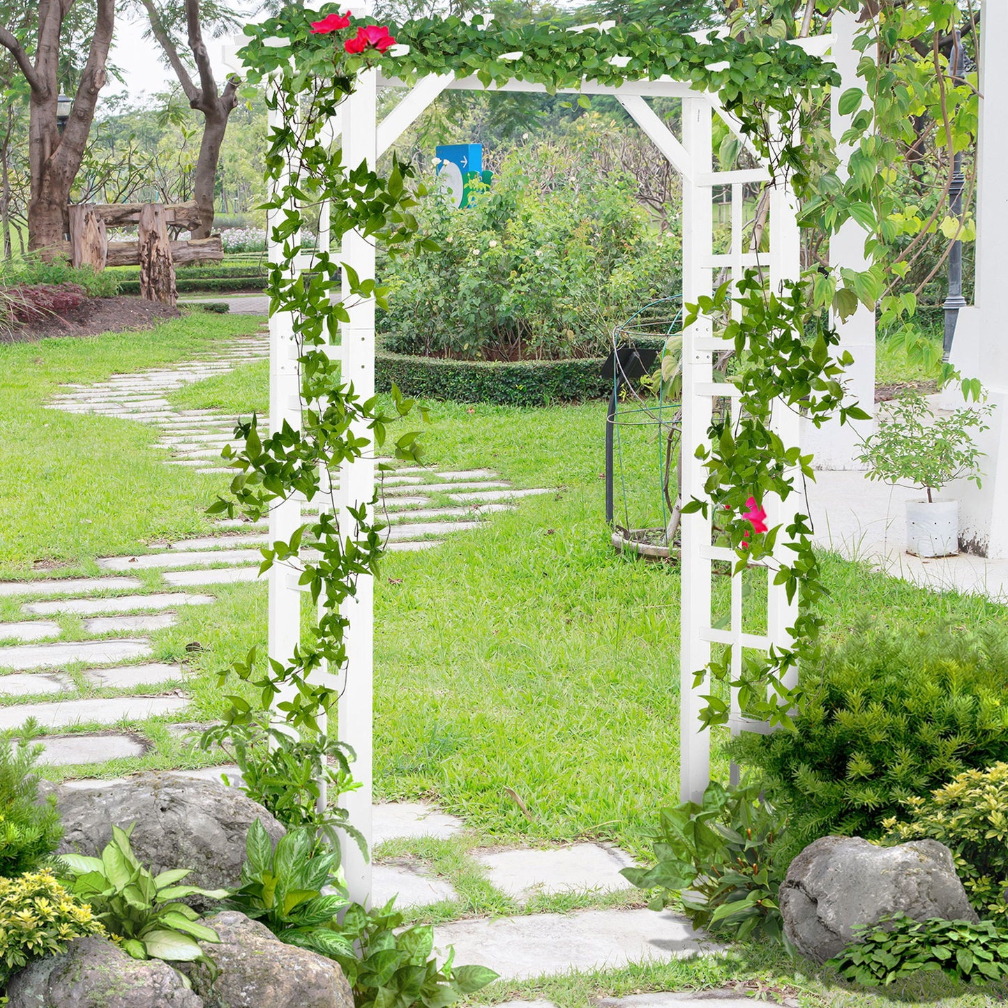 85" Wooden Garden Arbour for Wedding and Ceremony, Outdoor Garden Arch Trellis for Climbing Vines - White