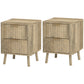 Night Stands Set of 2, Nightstands with Finger Pulls and Fluted Drawers, Bedside Tables with Round Edges, Oak