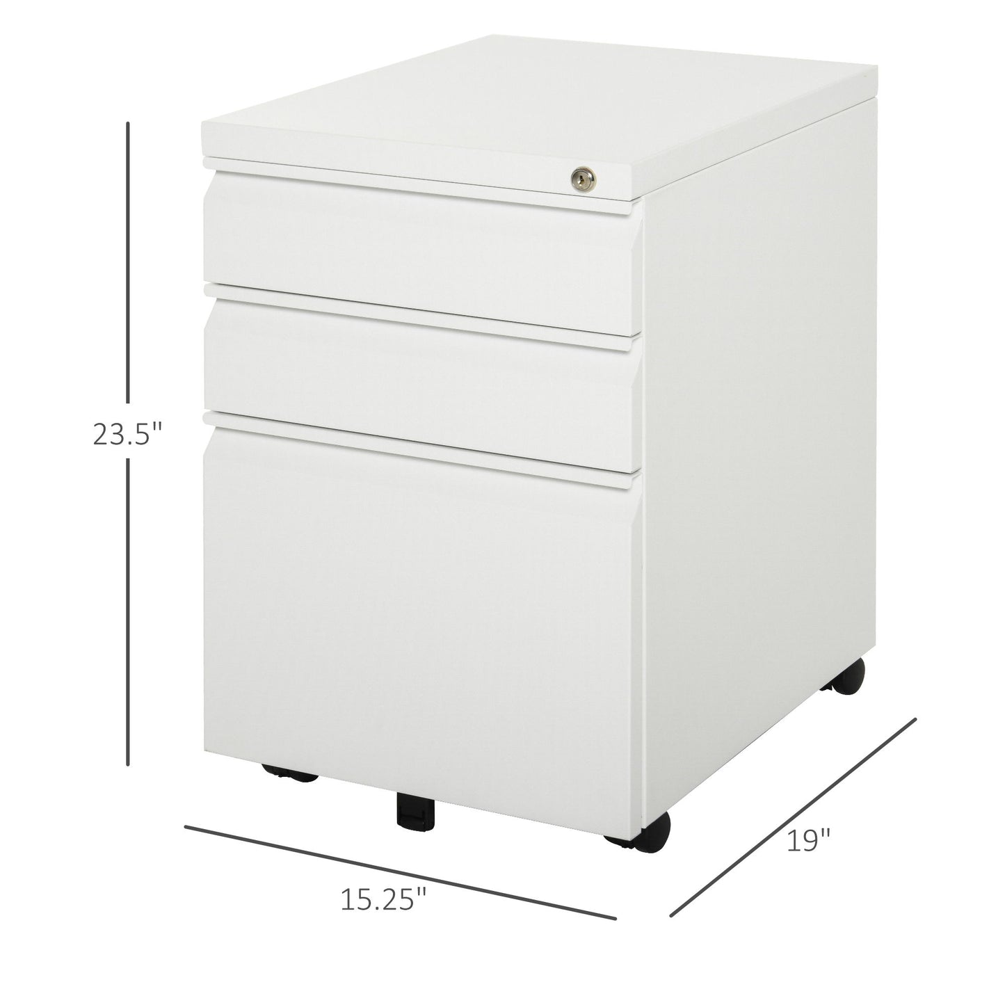3 Drawer Filing Cabinet, Lockable Office Storage Cabinet on Wheels for Legal, Letter, A4 Files, White