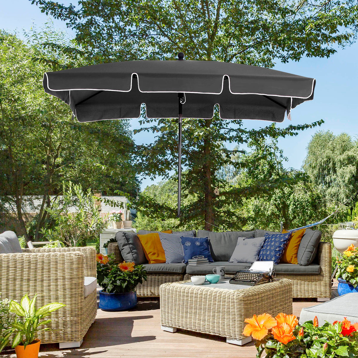 6.5x4ft Rectangle Patio Umbrella Aluminum Tilt Adjustable Garden Parasol Sun Shade Outdoor Canopy Grey