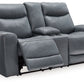 Mindanao - Steel - Pwr Reclining Loveseat/Con/Adj Hdrst - Leather Match