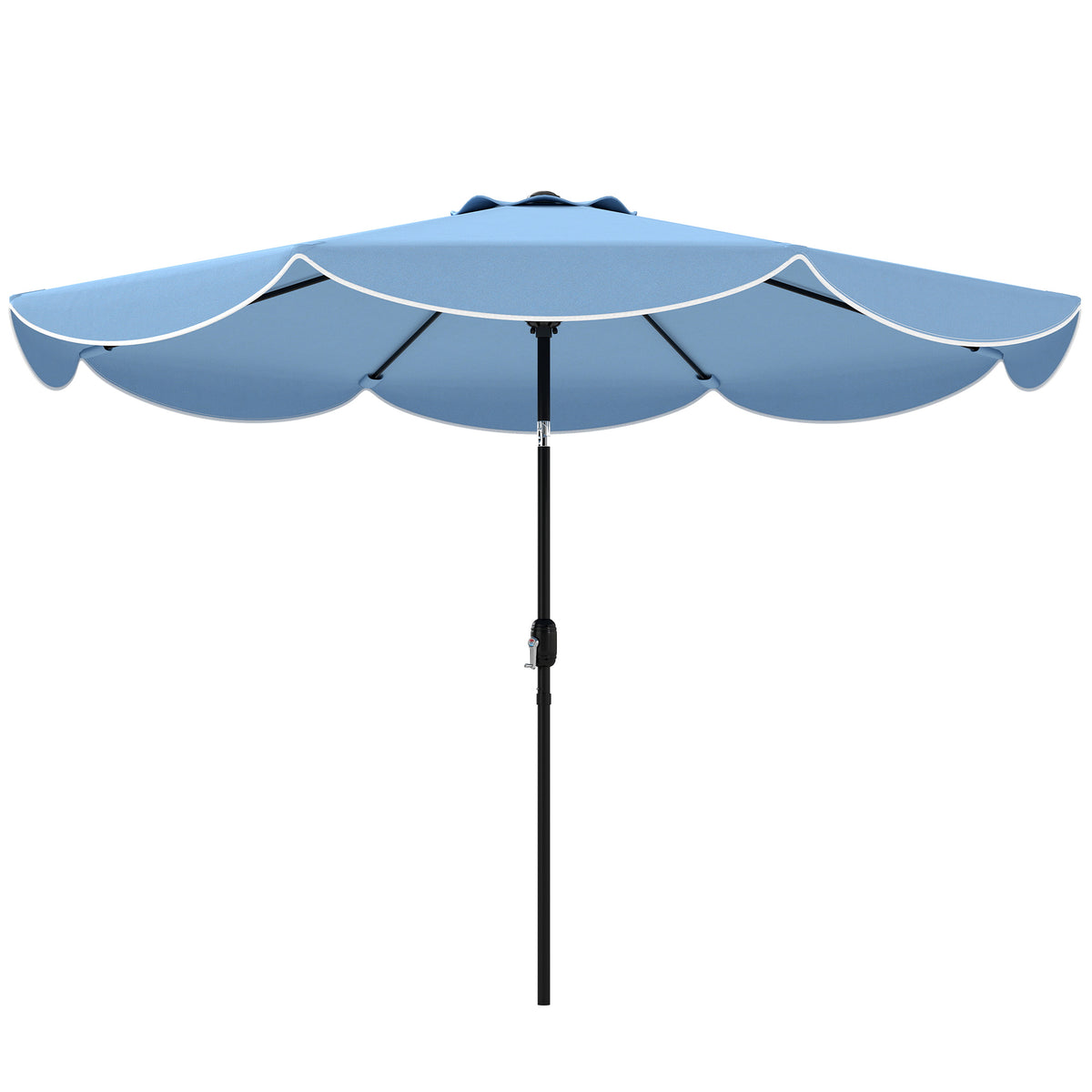 9' x 9' Sky Blue Round Market Umbrella with Valance & Tilt Crank