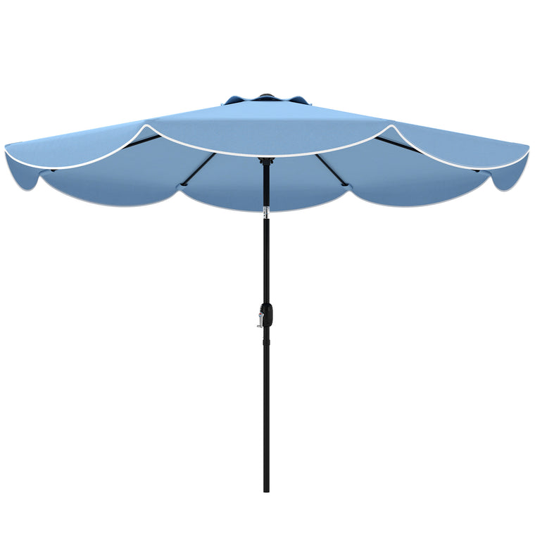 9' x 9' Sky Blue Round Market Umbrella with Valance & Tilt Crank