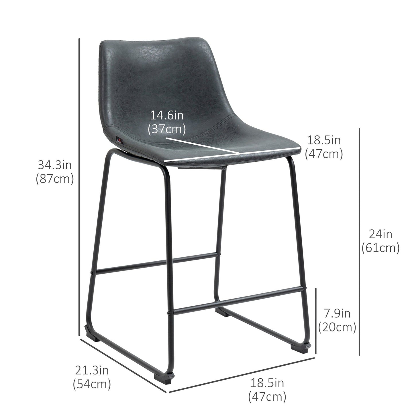 Counter-Height PU Leather Bar Stools Set of 2 - Black