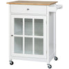 Rolling Kitchen Cart with Glass Door Cabinet - White
