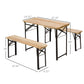 3 Pieces Folding Picnic Table Set, Portable Folding Picnic Table and Benches with Steel Frame for Garden, Park, Natural Wood