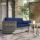 3-Seater Outdoor Sofa with Cushions, PE Rattan Conversation Patio Couch with Pillows for Garden, Poolside, Dark Blue