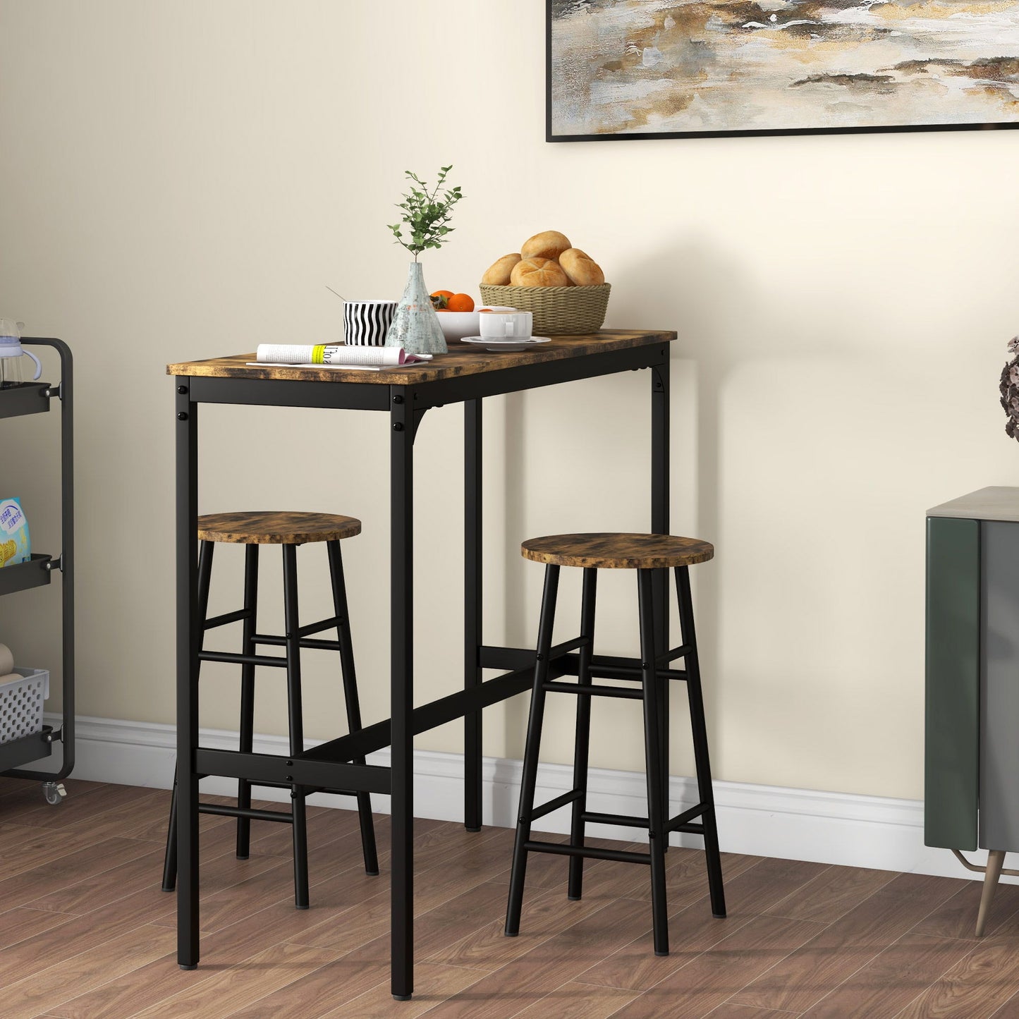 3-Piece Counter Height Bar Table and Chairs, Dining Table and Chairs Set for 2, Pub Table and Chairs