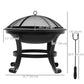 Outdoor Fire Pit, Firepit with Mesh Lid, Poker, for Camping, Bonfire, Picnic, Black