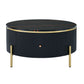 Modern Round Coffee Table with 2 Large Drawers, MDF Construction, Mrable Sofa Table with Golden Legs, 31.5" L x 31.5" W x 17" H, Black+Gold