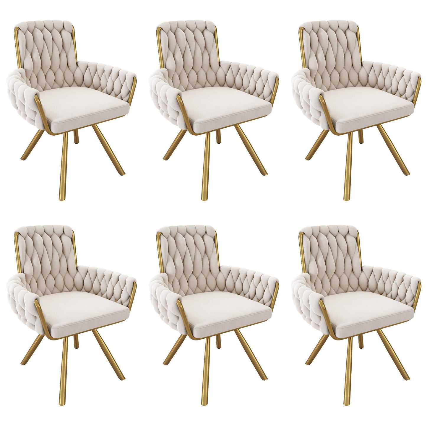 Set of 6 Velvet Dining Chairs with Electroplated Metal Legs, Upholstered Chairs with Ergonomic Support, 25'' L x 25'' W x 34'' H, Beige+Gold