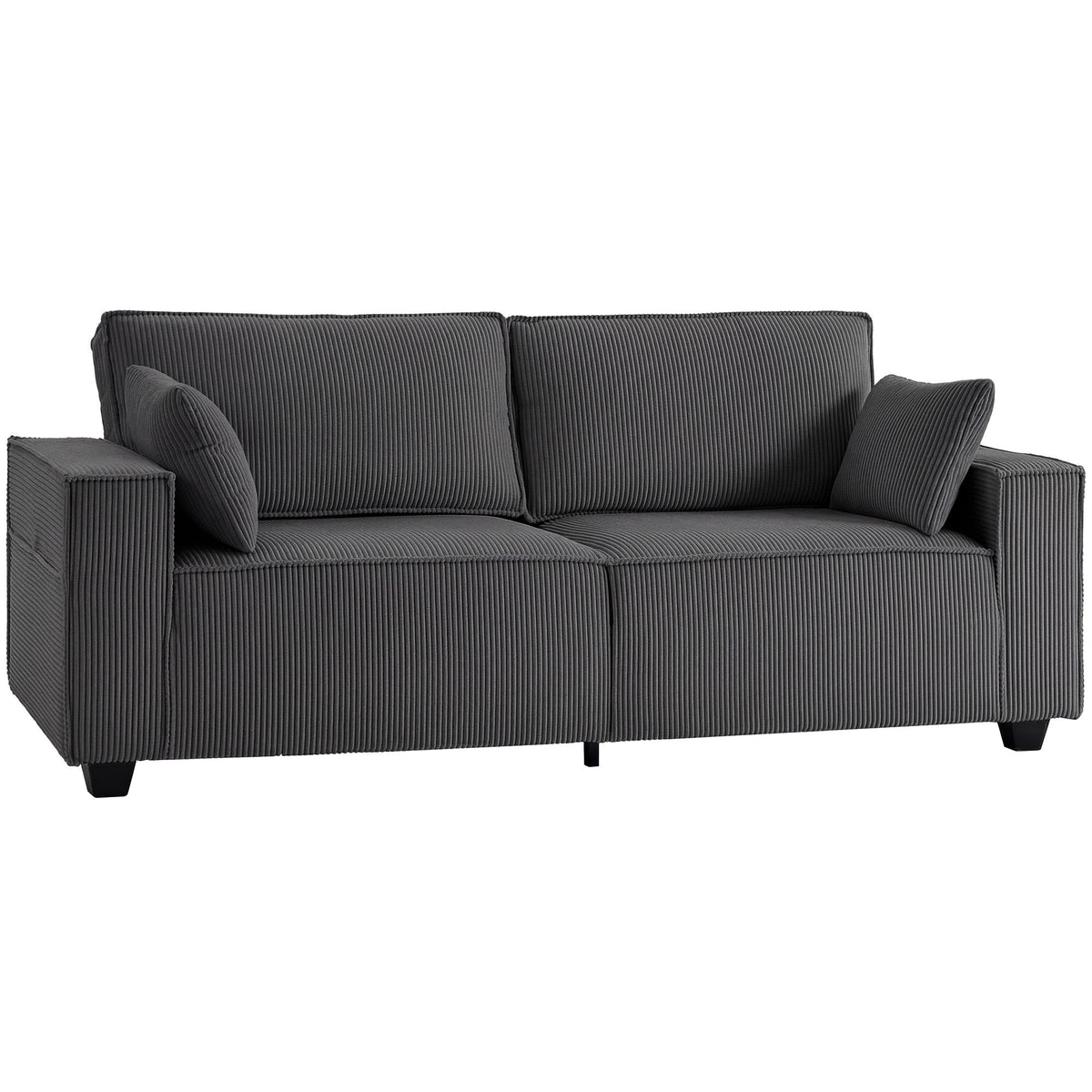 86" 3 Seater Sofa, Modern Corduroy Upholstered Couch, Dark Grey
