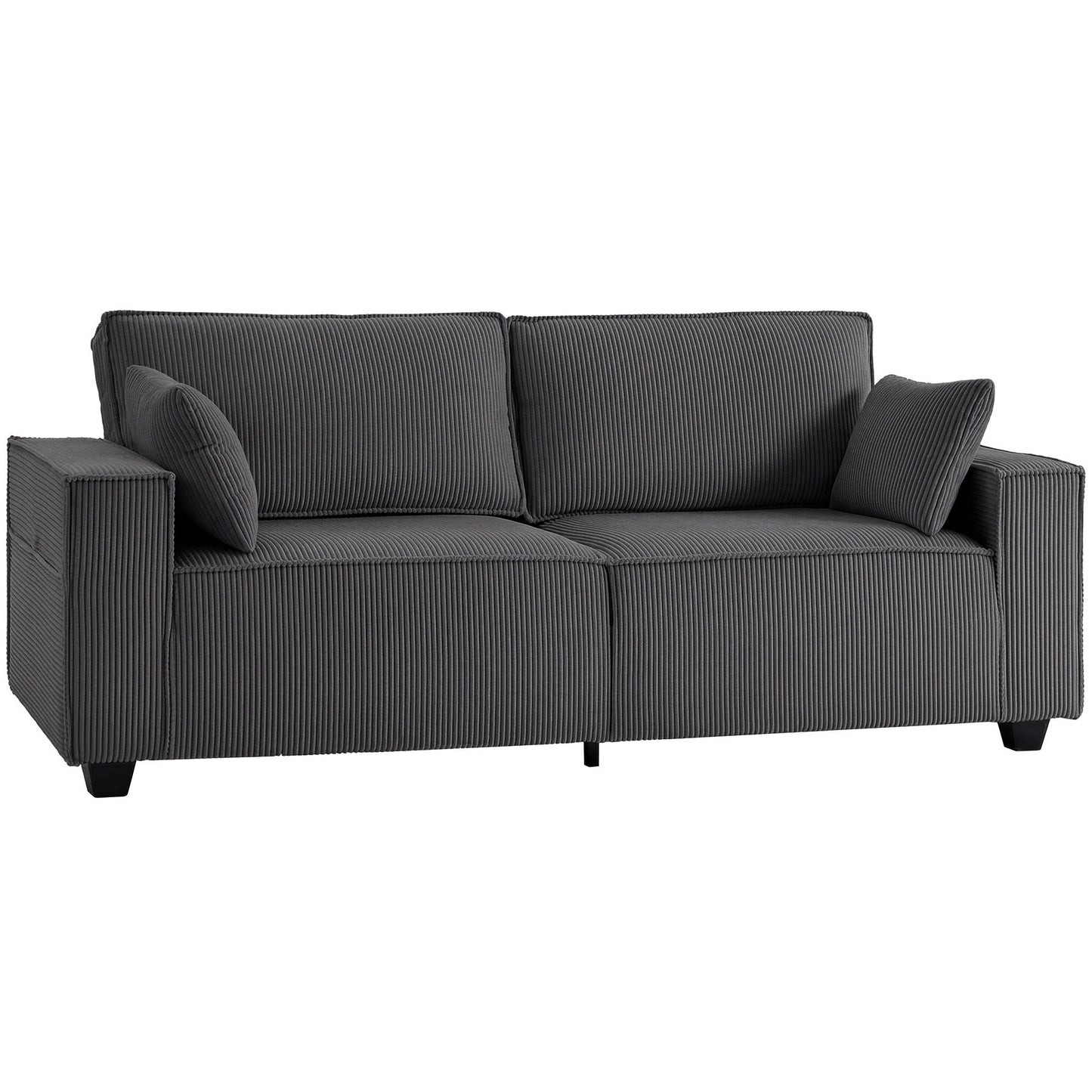 86" 3 Seater Sofa, Modern Corduroy Upholstered Couch, Dark Grey
