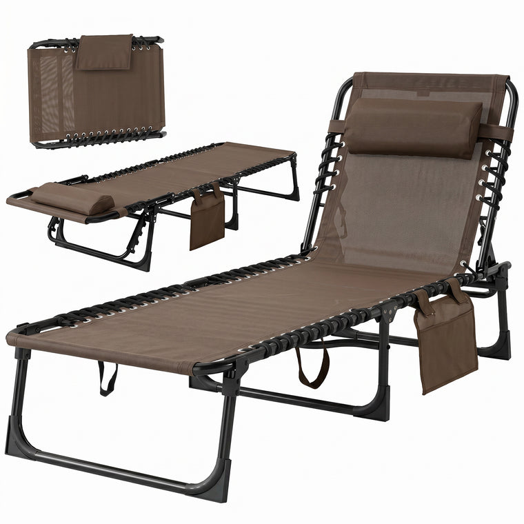 Brown Folding Chaise Lounge with Adjustable Backrest