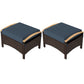 2 Pieces Wicker Outdoor Ottoman with Removable Cushion, Rattan Outdoor Footstool, Footrest and Side Table, Blue