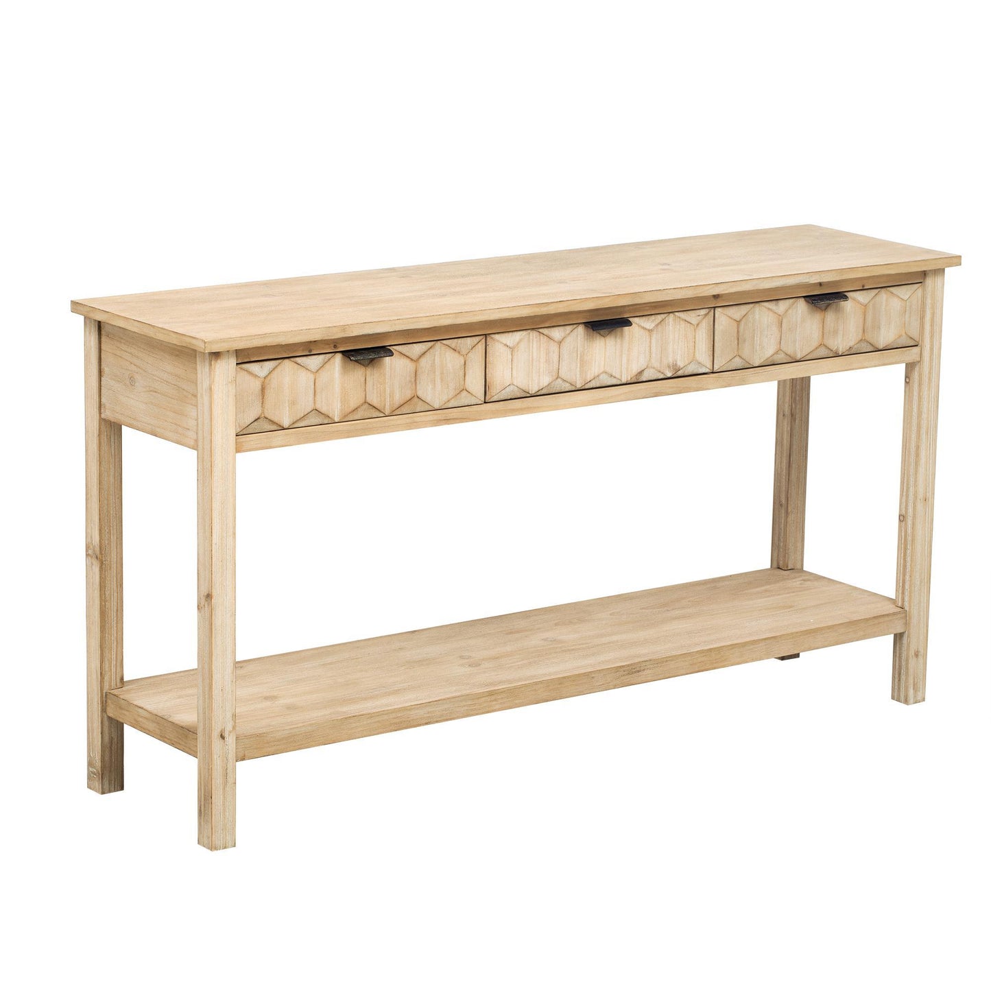 Modern Entryway Table with Bottom Open Shelf and Iron Handles, Multi-Functional Console with Wide Surface, 60'' L x 15.5'' W x 31'' H, Natural