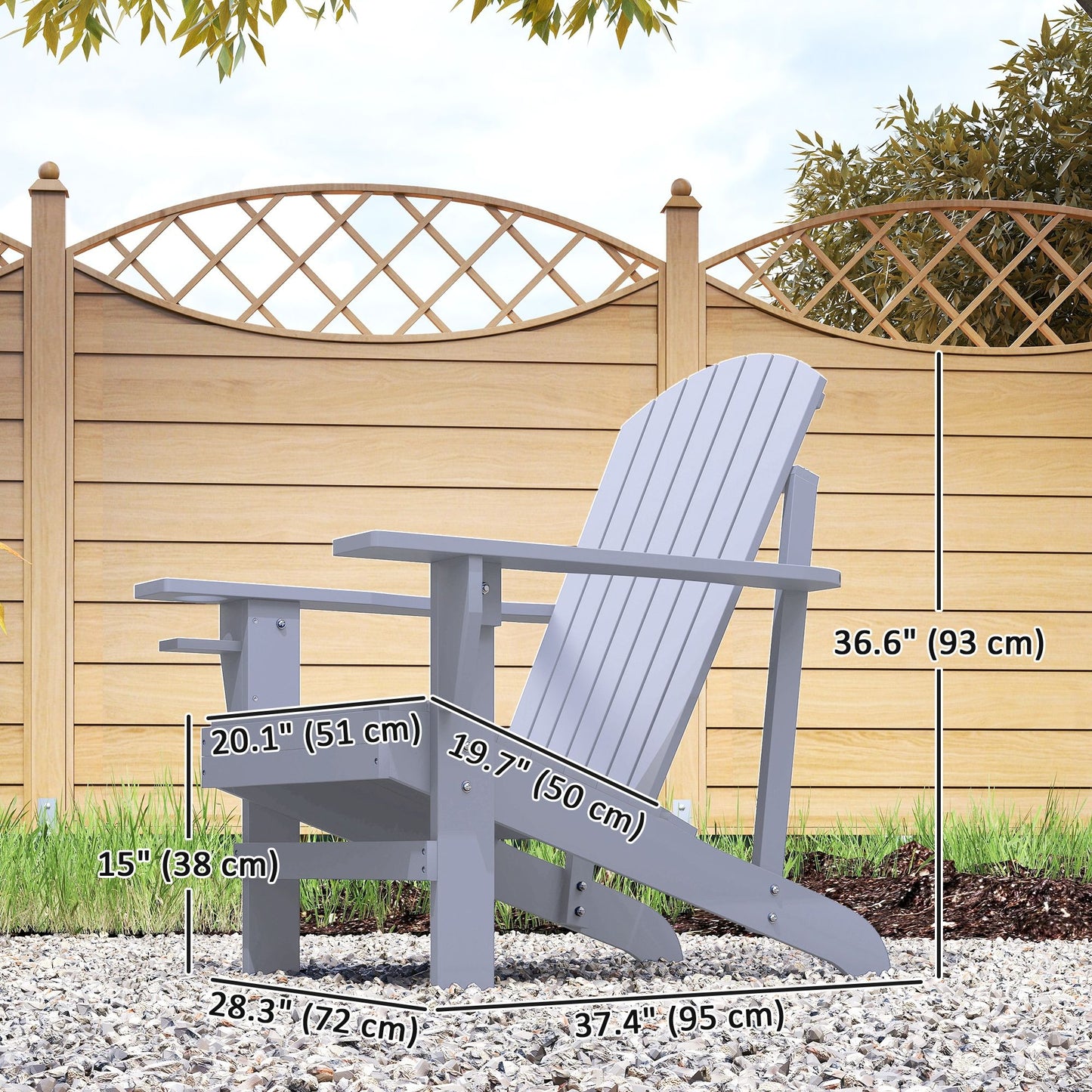 Classic Adirondack Chair Muskoka Chair, Garden Deck Chair with Cup Holder for Patio, Indoor, Backyard, Grey