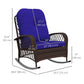 Outdoor Wicker Rattan Rocking Chair Patio Rocker with Thick Cushions for Garden Backyard Porch, Dark Blue