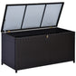 Wicker Outdoor Storage Box, 75 Gallon Deck Box with Gas Strut and Clamp Lid, Rattan Patio Storage Container for Gardening Tools, Pool Supplies, Dark Brown