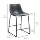 Counter Height Bar Stools Set of 2, Vintage PU Leather Bar Chairs, Kitchen Stool with Footrest, Black