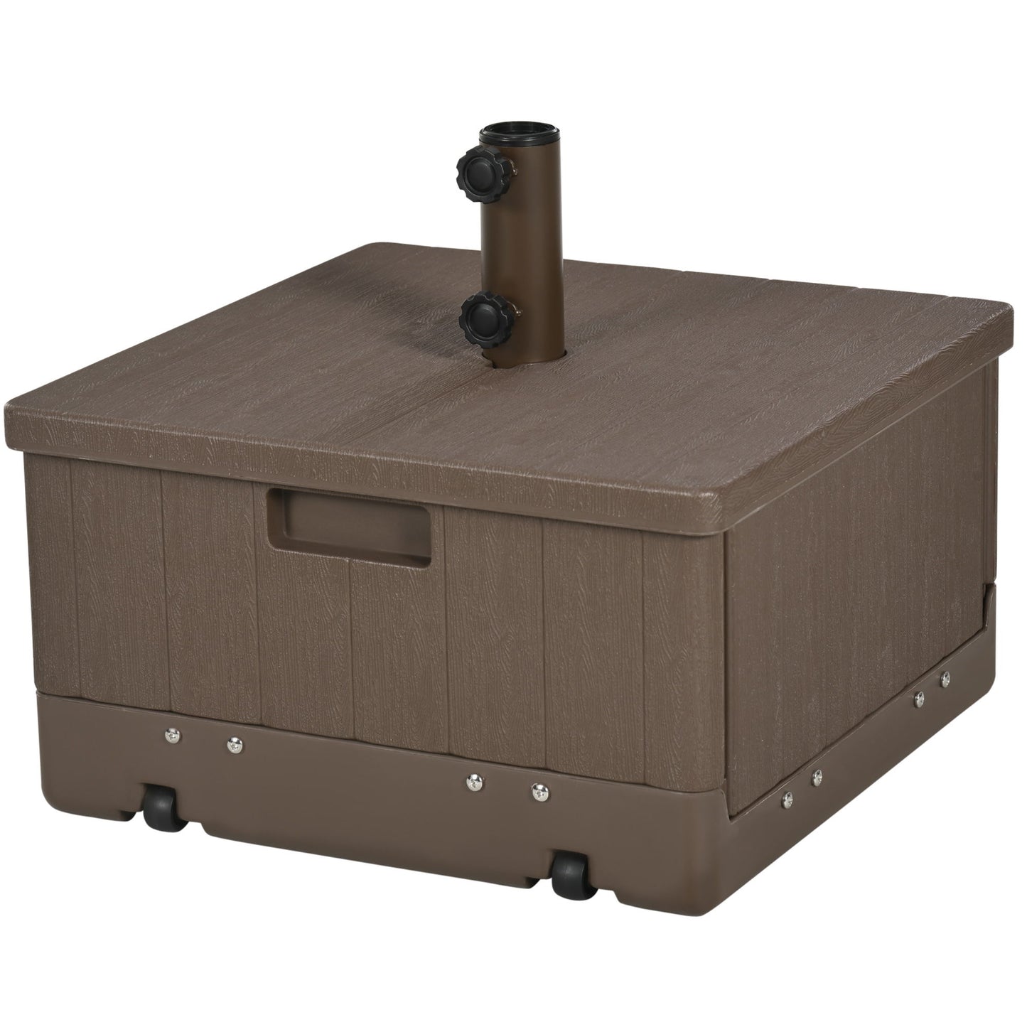 3-in-1 Outdoor Umbrella Base with Wheels, Side Table, Planter Box, 175lbs Heavy Duty Patio Umbrella Stand, Brown
