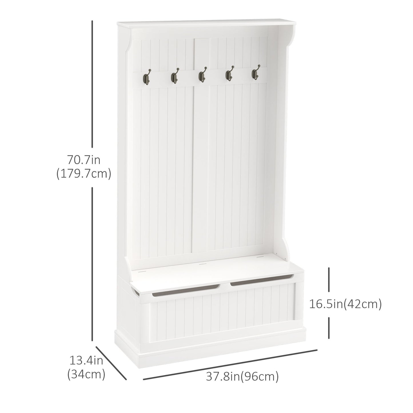 3-In-1 Hall Tree w/ Coat Rack, Shoe Storage and Bench Seat, Entryway Bench w/ 4 Hooks for Hallway, Living Room, White
