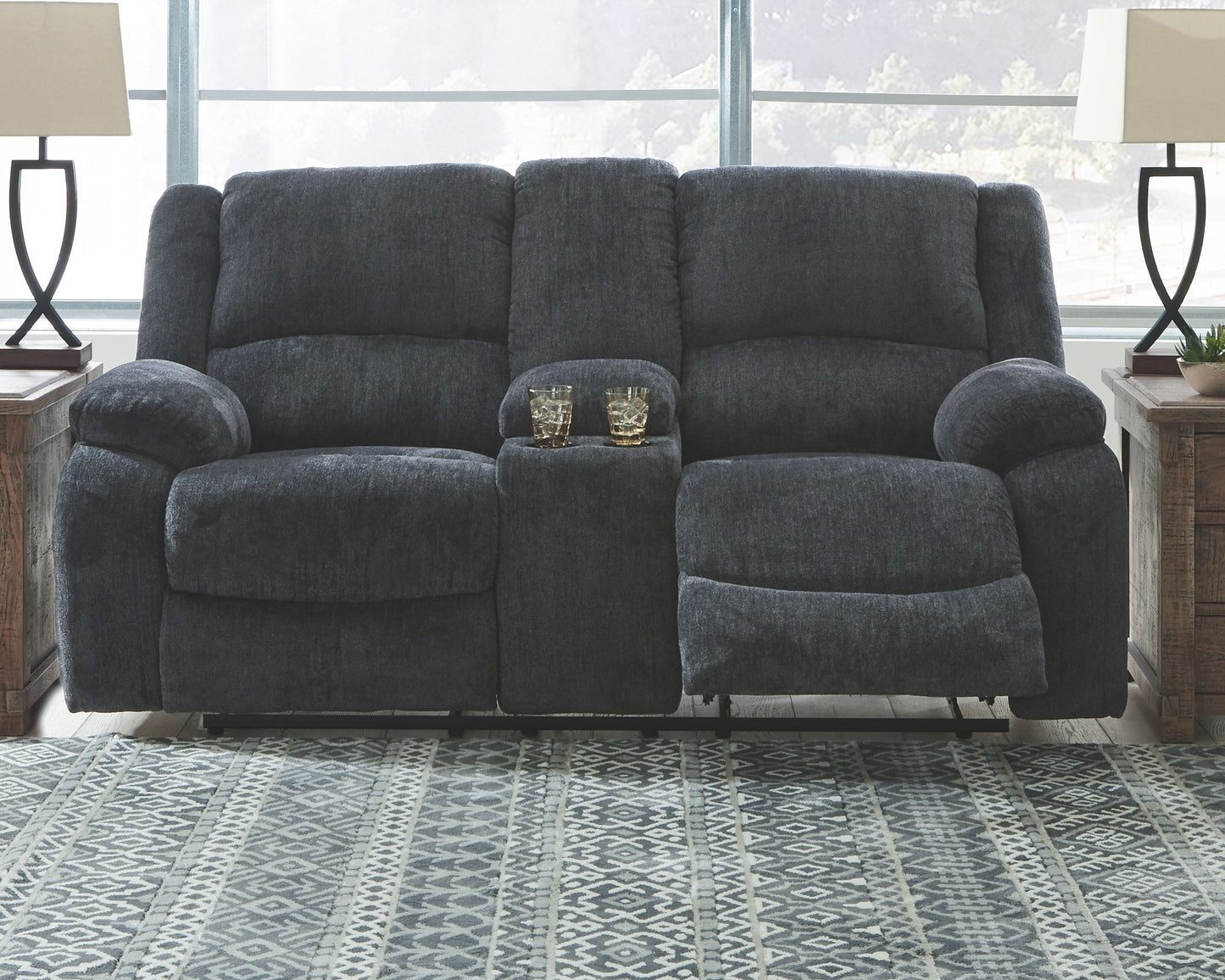 Draycoll - Slate - Dbl Reclining Loveseat W/Console - Fabric