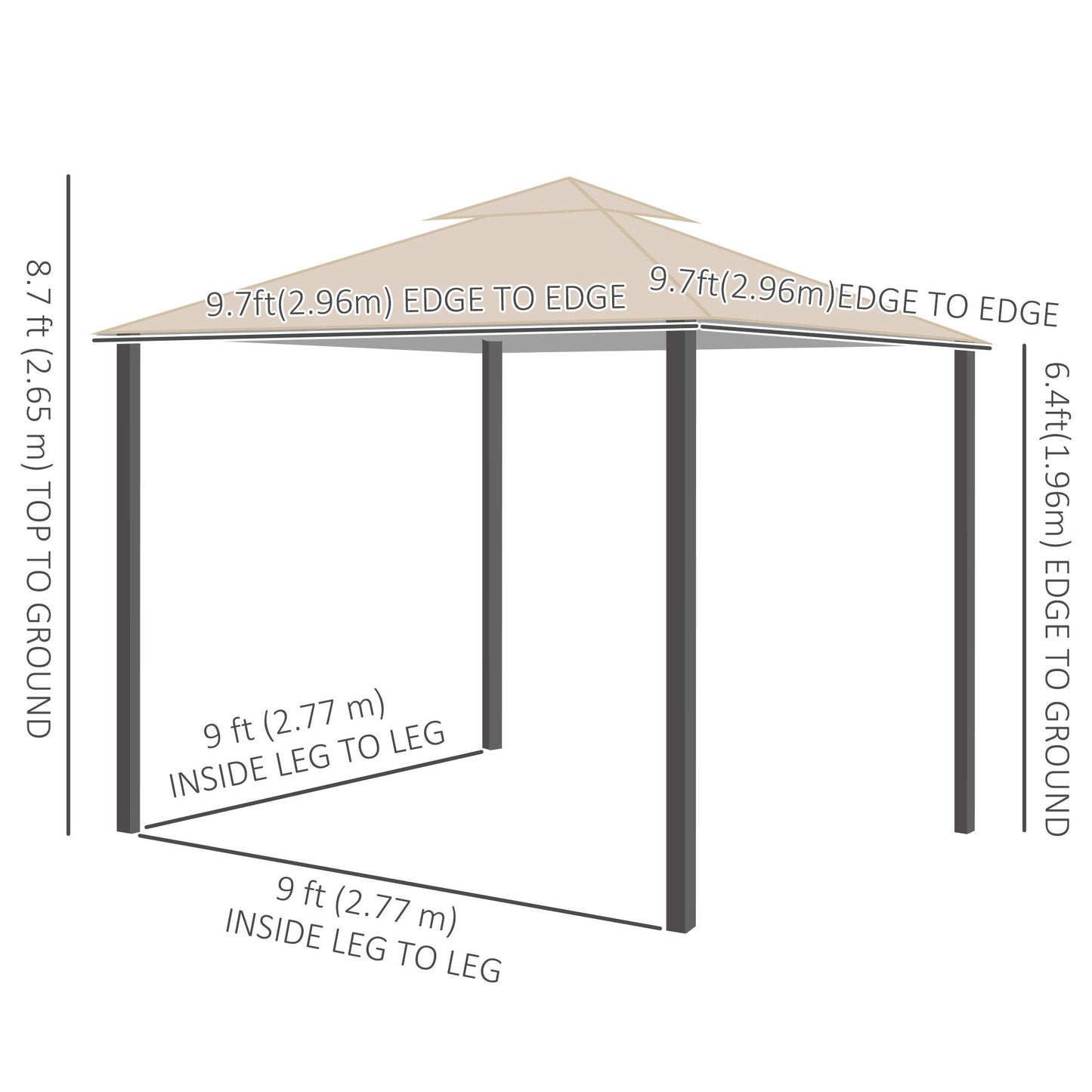 10' x 10' Deck Gazebo with Curtains & Mesh Screen Drapes, Double Roof Canopy Polyester Shade for Backyard Garden, Khaki