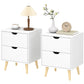 Modern Bedside Table Set of 2, Nightstand with 2 Drawers and Pine Wood Legs for Bedroom, Living Room, White