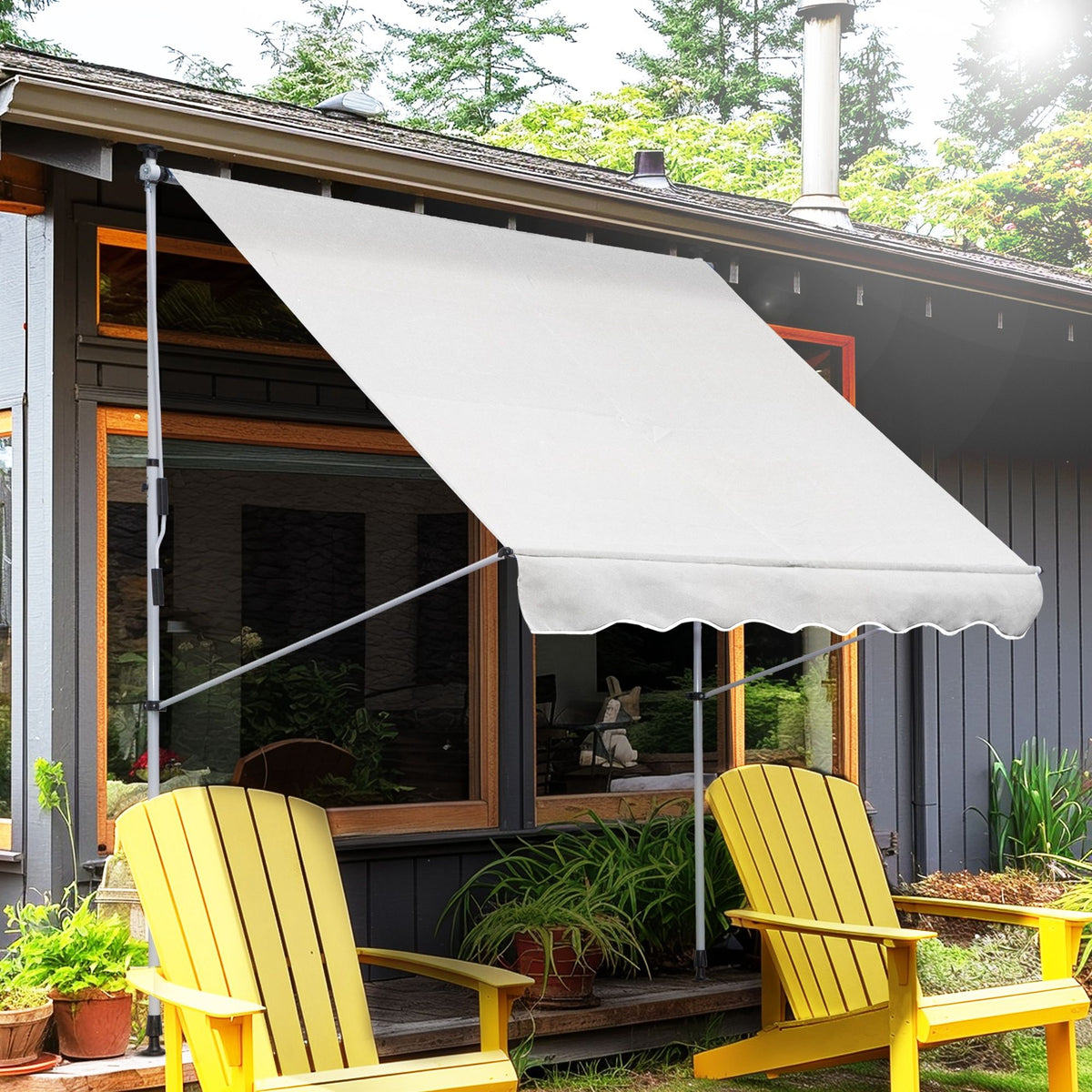 6.6'x5' Manual Retractable Patio Awning Window Door Sun Shade Deck Canopy Shelter Water Resistant UV Protector White