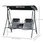 2 Person Covered Porch Swing Patio Swing with Pivot Storage Table, Cup Holder, & Adjustable Overhead Canopy, Black
