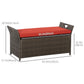 2-In-1 Outdoor PE Rattan Storage Bench, 29 Gallon Patio Wicker Furniture, Basket Box with Handles and Cushion Red