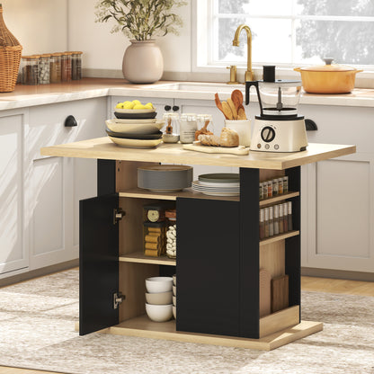 Kitchen Island Dining Table with Storage Cabinet - Black