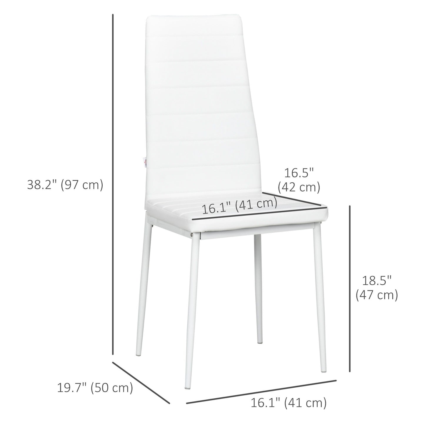 High Back Dining Chairs, Modern Upholstered PU Leather Accent Chairs with Metal Legs for Kitchen, Set of 6, White