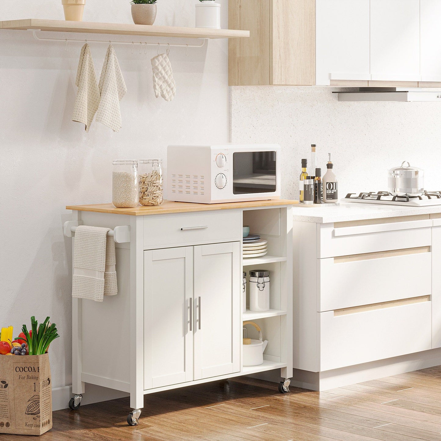 Rolling Kitchen Island Cart with Drawer - White