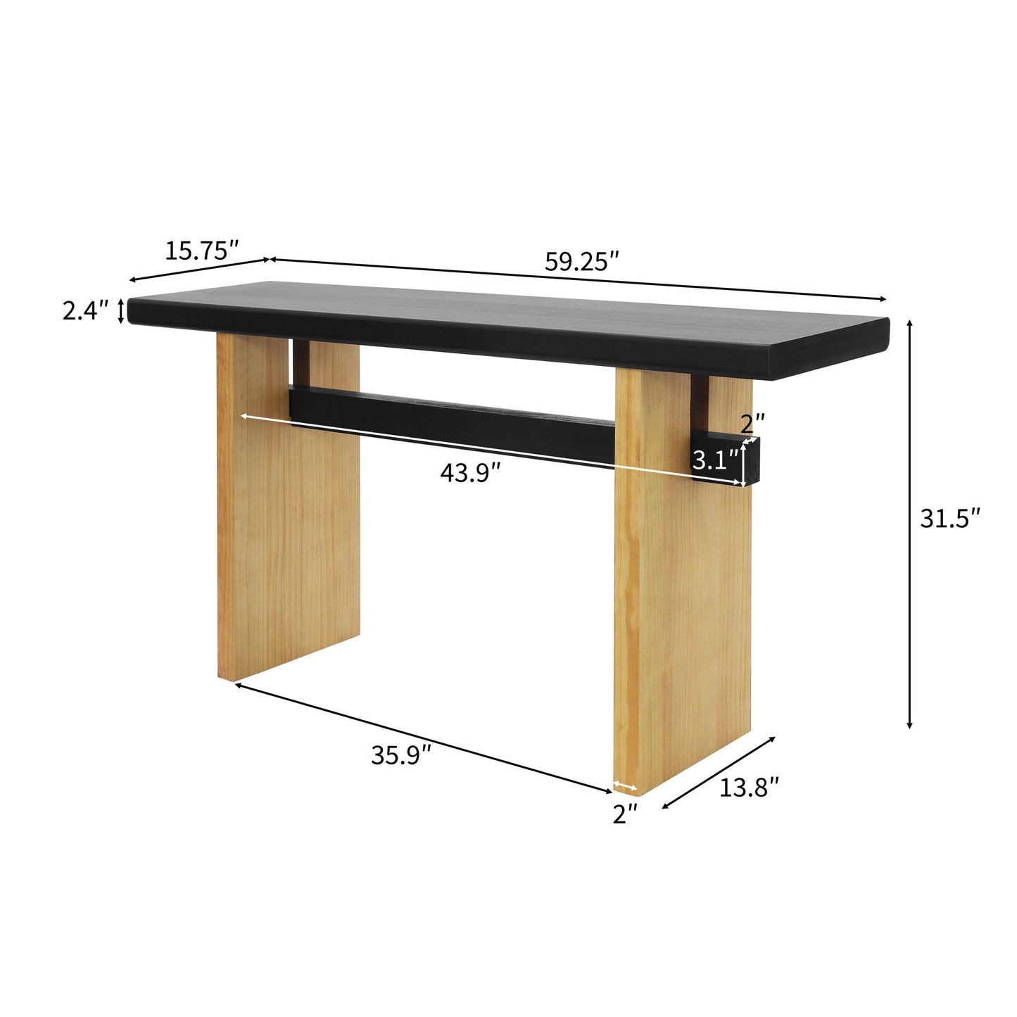 Farmhouse Wood Console Table with Premium Materials, Narrow Entryway Table with Easy Assembly, 59.5'' L x 16'' W x 31.5'' H, Black+Brown