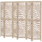 6 Panel Room Divider, Detachable Folding Privacy Screens with Palm Leaf Design for Home Office, Natural Wood