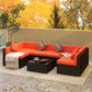 7 Pieces Patio Furniture Set, Rattan Conversation Set Garden Wicker Sofa Set with Washable Cushions and Coffee Table, for Deck Balcony Yard, Orange