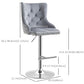 Modern Adjustable Bar Stools Set of 2, Swivel Velvet Barstools, Counter Height Bar Chairs with Button Tufted Back, Footrest, Nailhead Trim for Home Bar, Grey