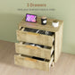 Fluted Chest of Drawers, Modern 3 Drawer Dresser with Pine Wood Legs, Finger Pulls for Closet, Living Room, Hallway, Oak