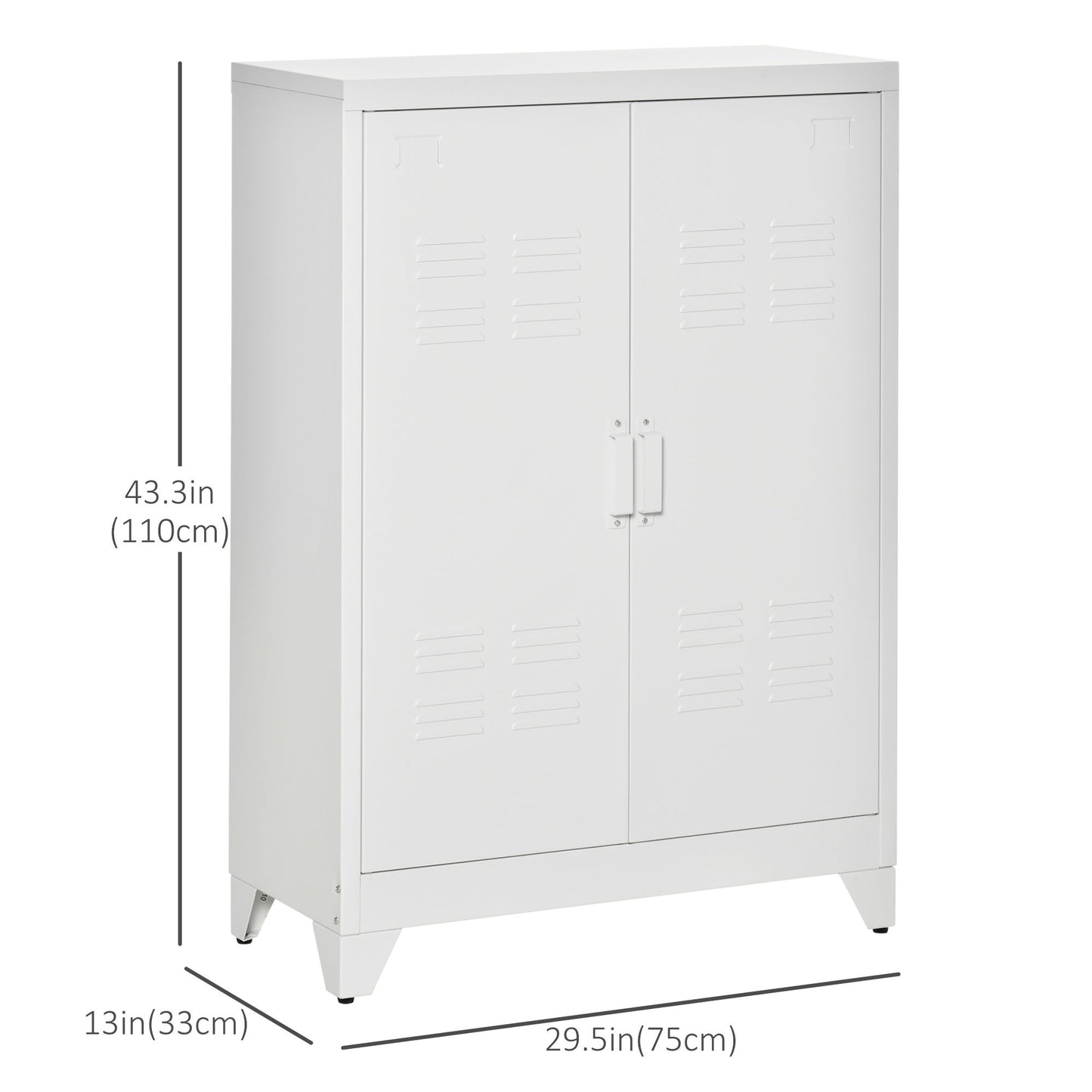 Metal Storage Cabinet, Industrial Sideboard Buffet Cabinet with 2 Louvered Doors, Adjustable Shelves, White