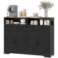 Buffet Sideboard with 4 Barn Doors and 3 Drawers - Black