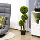 35 Inch Potted Fake Plant, Artificial Boxwood Topiary Tree, Triple Ball Tree for Indoor and Outdoor, Green