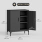 Locking Storage Filing Cabinet with Doors - Black