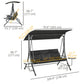 3 Seat Outdoor Swing Chair Steel Swing Bench Porch Swing With Adjustable Canopy & Coffee Tables & Cushion for Patio Garden, Black