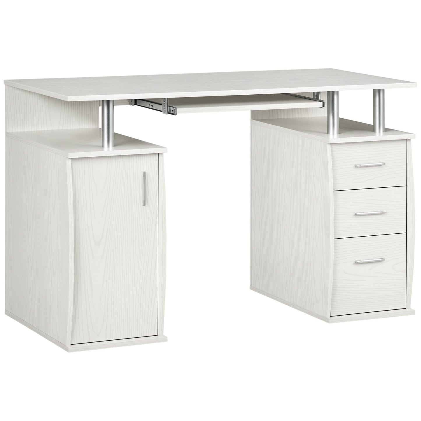 47" Computer Desk with Keyboard Tray and Storage Drawers, Home Office Workstation Table with Storage Shelves, White