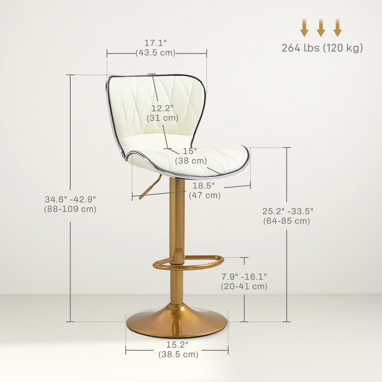 Counter Height Swivel Bar Stools Set of 2, PU Leather - Cream White