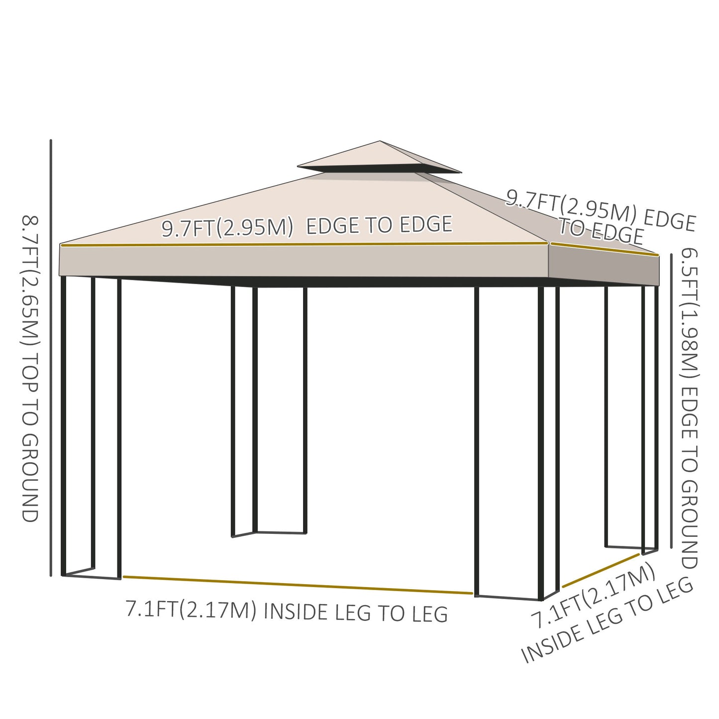 10' x 10' Patio Gazebo Outdoor, Canopy Shelter with Double-tier Roof, Pavilion Sidewalls for Garden Events, Cream White