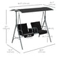 2-Seater Outdoor Porch Swing with Adjustable Canopy and Table, Patio Swing Chair for Garden, Poolside, Backyard, Black