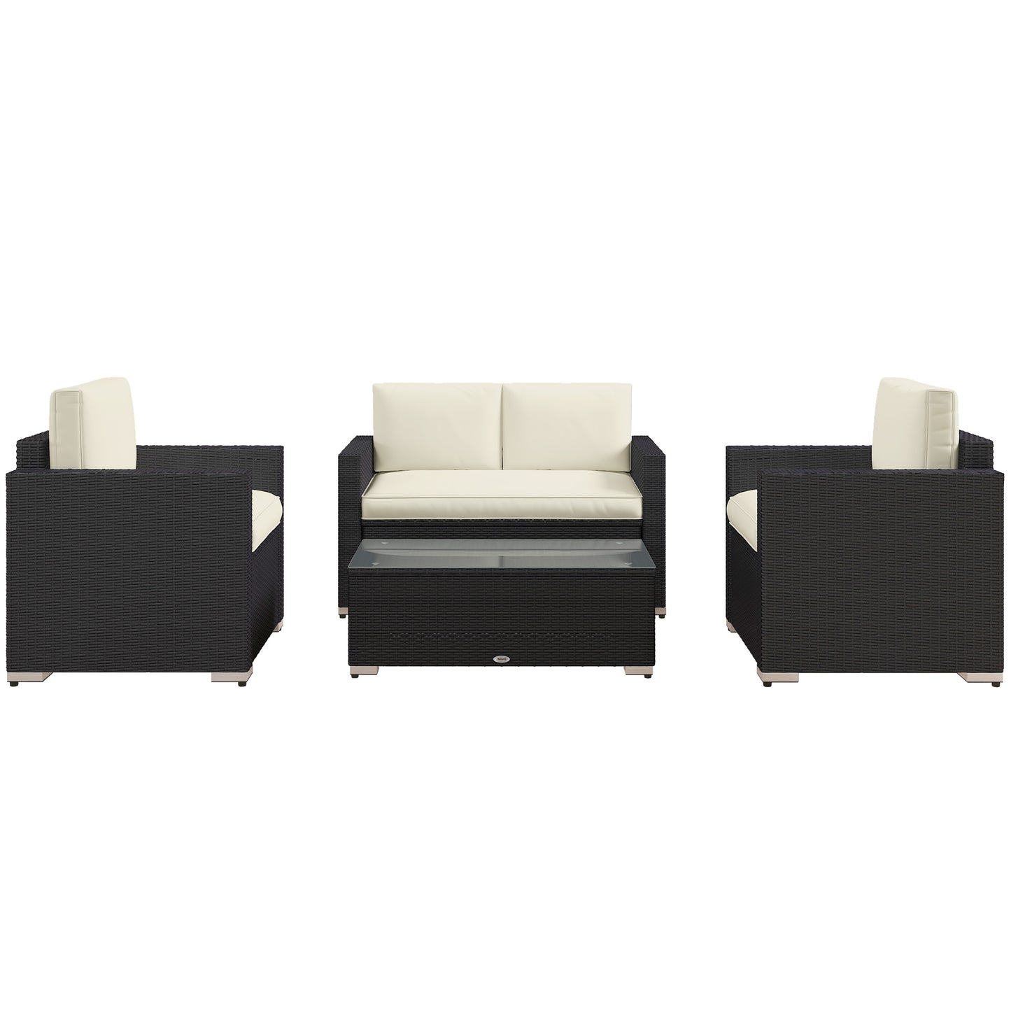 Outdoor Furniture with Table, Wicker Furniture with Loveseat and 2 Chair for Garden, Poolside, Cream
